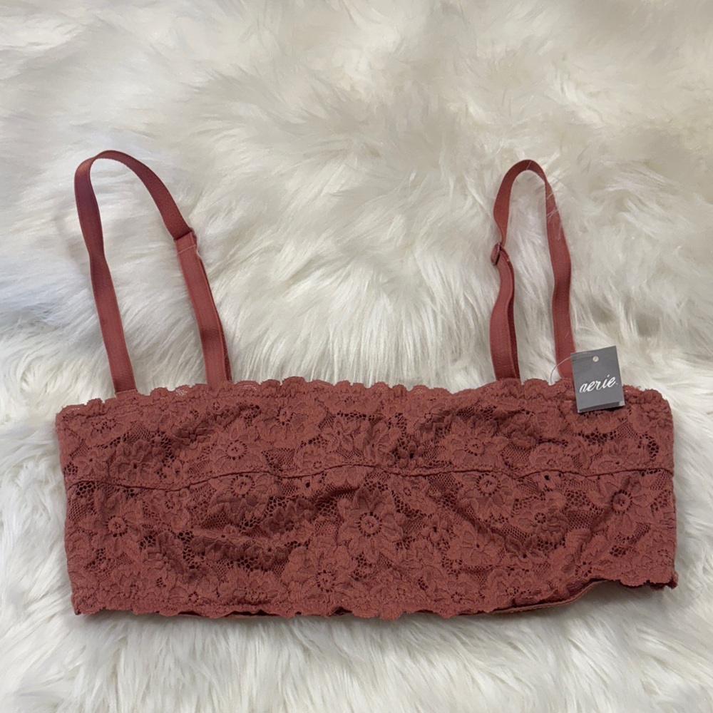 Aerie Floral Lace Bandeau in Warm Brown
